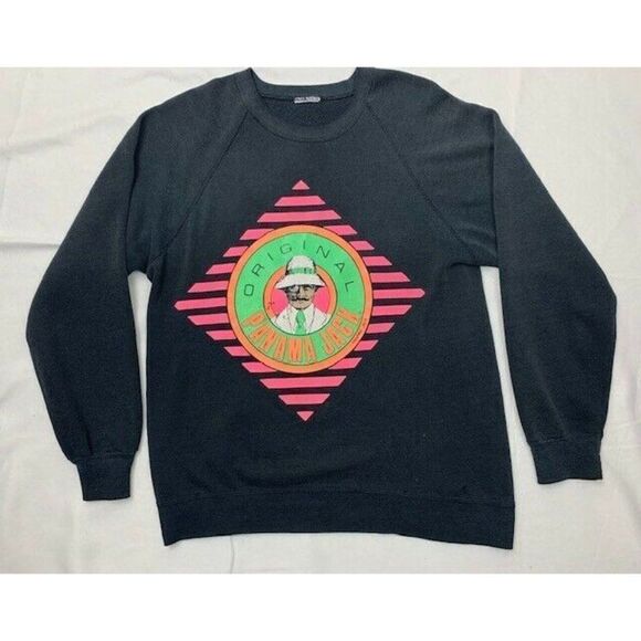Vintage 80s Original Panama Jack Sweatshirt Black Surf Beach - Picture 1 of 6